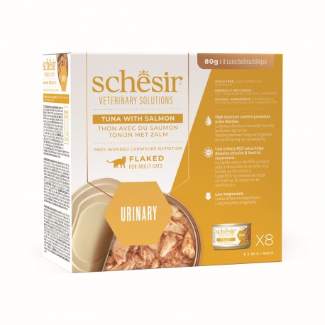 Veterinary Solutions Urinary, karma morka, dla kota, tuńczyk i łosoś, w bulionie, 8x80g, puszka, OPAK