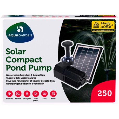 Aquagarden liberty, kompaktowa pompa solarna, do oczka wodnego, 240 l/h, max wys 1,25 cm, LED 0,15W, panel solarny 5W