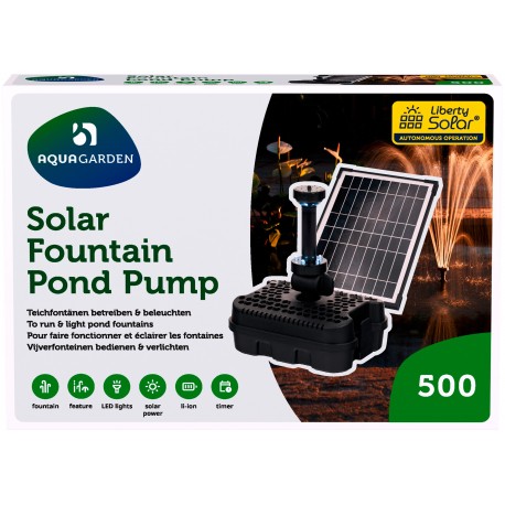 Aquagarden liberty, solarna pompa fontannowa, do oczka wodnego, 482 l/h, max wys 1,7 cm, LED 0,15W, panel solarny 10W